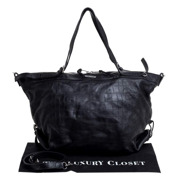 Pre Owned Saint Laurent Paris Black Croc Embossed Leather Bag