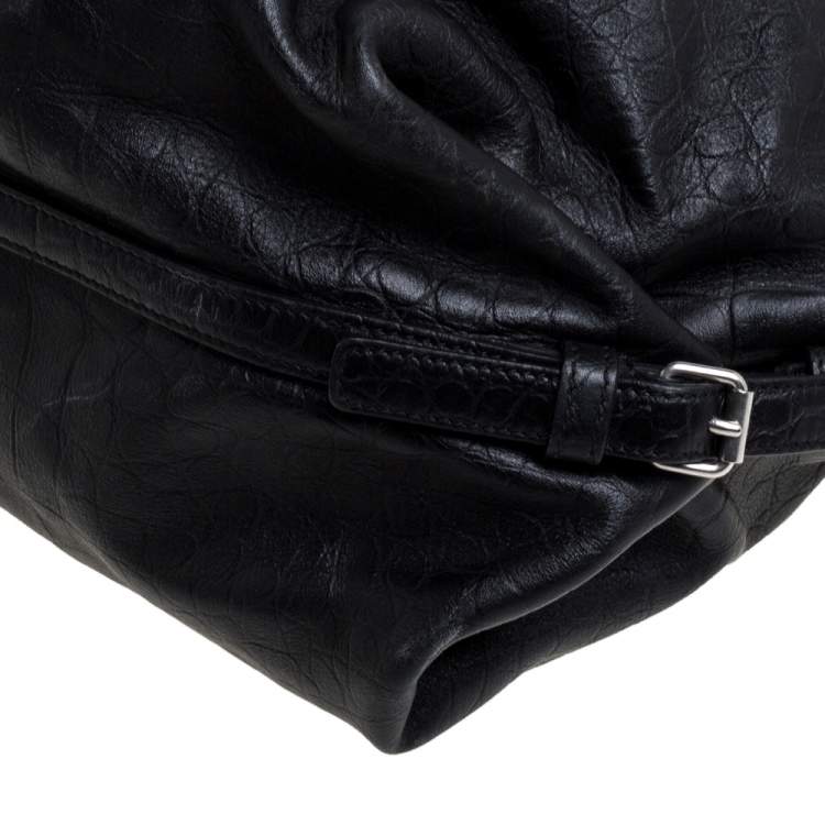 Pre Owned Saint Laurent Paris Black Croc Embossed Leather Bag