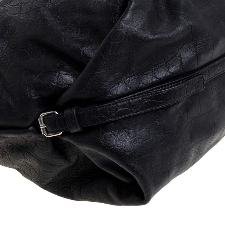 Pre Owned Saint Laurent Paris Black Croc Embossed Leather Bag