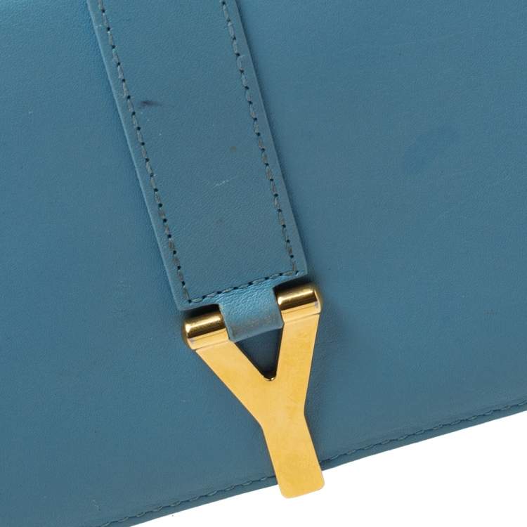 مملوكة مسبقًا Saint Laurent Blue Leather Classic Y-Ligne Zip Around Wallet