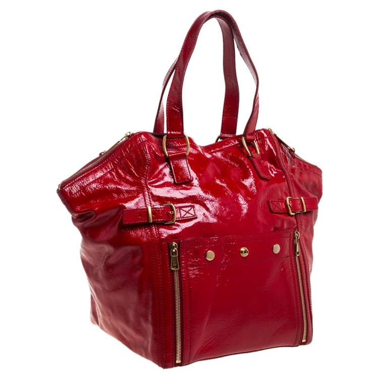 Pre Owned Yves Saint Laurent Red Patent Leather Large Downtown Tote