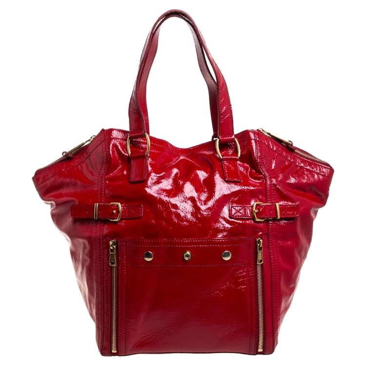 Pre Owned Yves Saint Laurent Red Patent Leather Large Downtown Tote