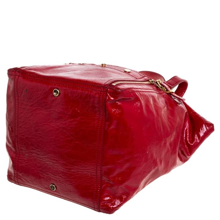 Pre Owned Yves Saint Laurent Red Patent Leather Large Downtown Tote