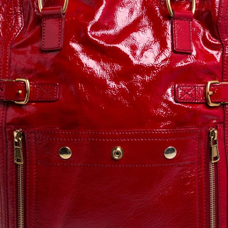 Pre Owned Yves Saint Laurent Red Patent Leather Large Downtown Tote