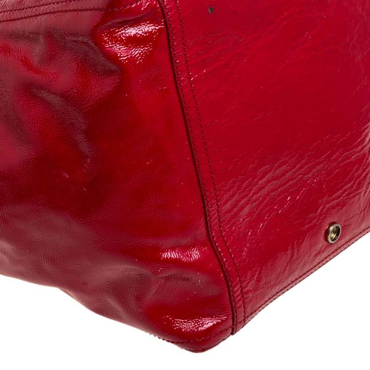 Pre Owned Yves Saint Laurent Red Patent Leather Large Downtown Tote