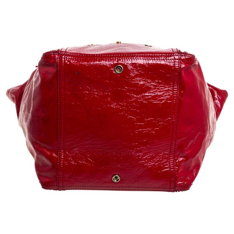 Pre Owned Yves Saint Laurent Red Patent Leather Large Downtown Tote