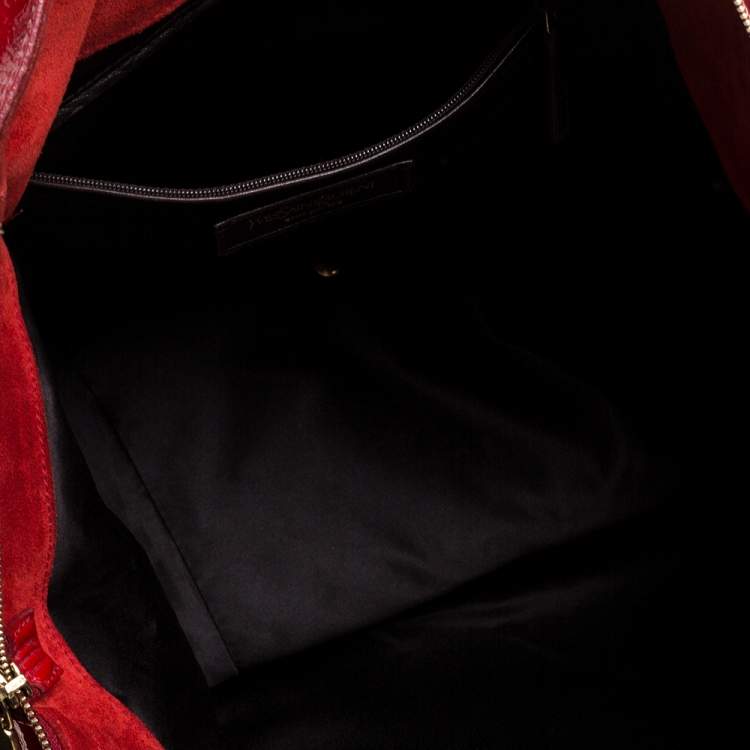 Pre Owned Yves Saint Laurent Red Patent Leather Large Downtown Tote