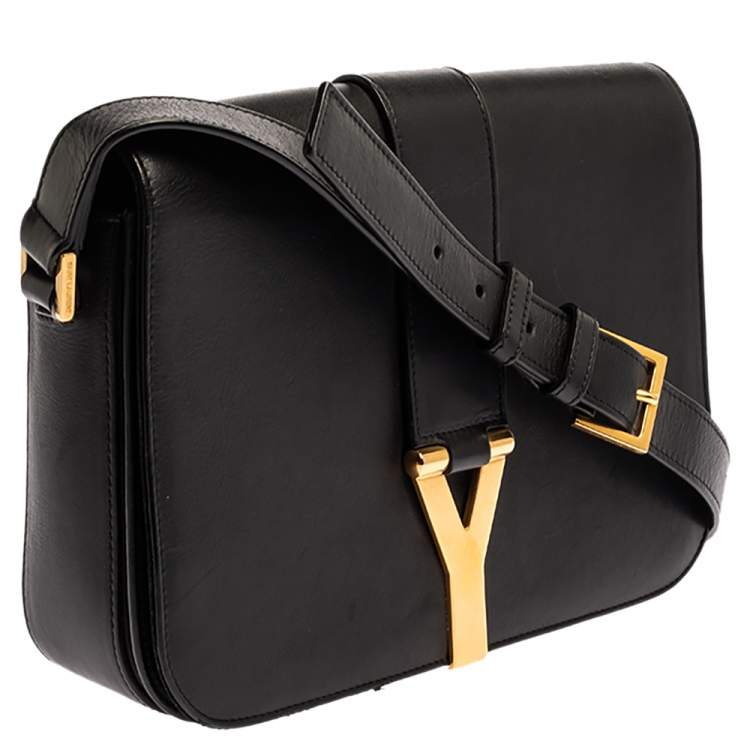 Pre Owned Saint Laurent Black Leather Y-Ligne Flap Crossbody Bag