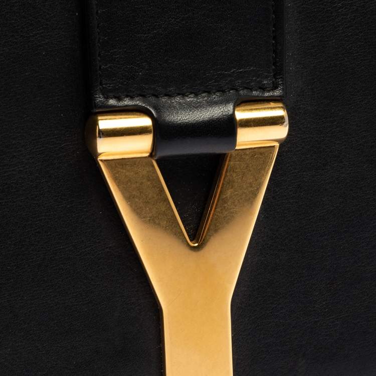 Pre Owned Saint Laurent Black Leather Y-Ligne Flap Crossbody Bag