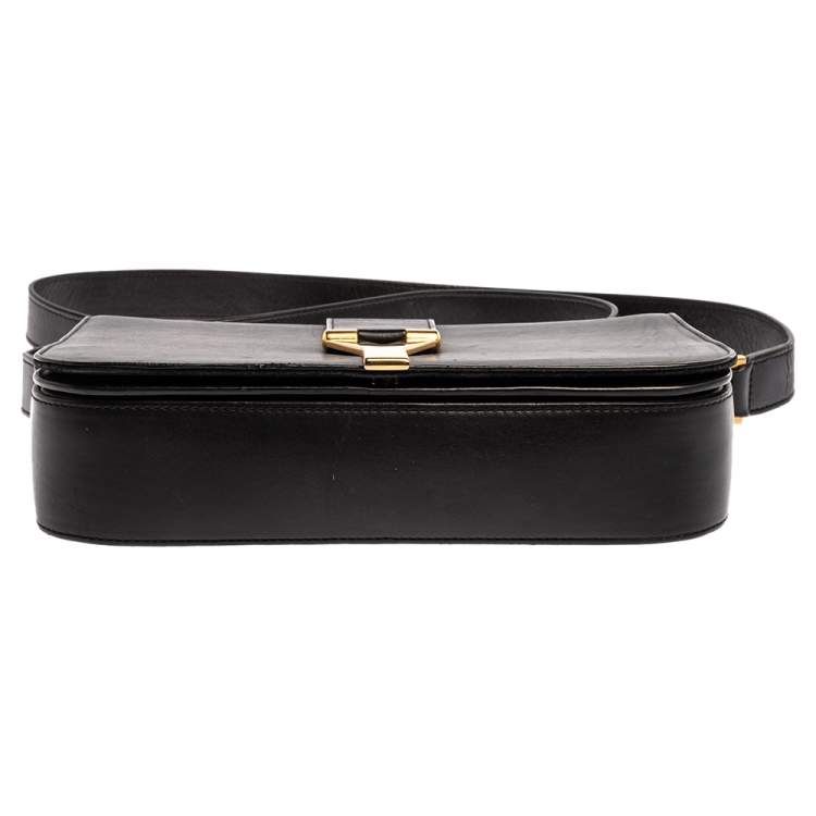 Pre Owned Saint Laurent Black Leather Y-Ligne Flap Crossbody Bag