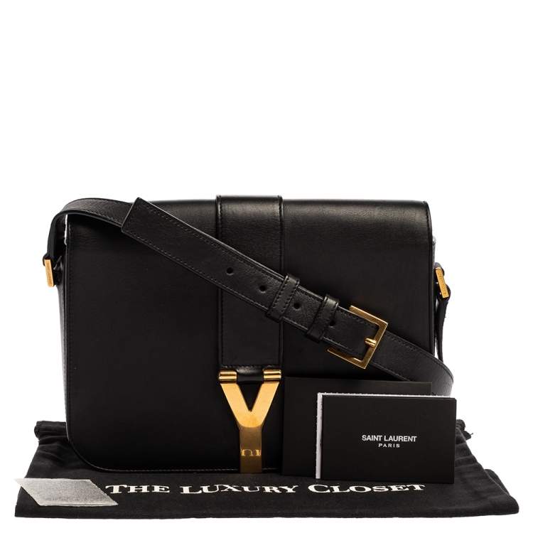 Pre Owned Saint Laurent Black Leather Y-Ligne Flap Crossbody Bag