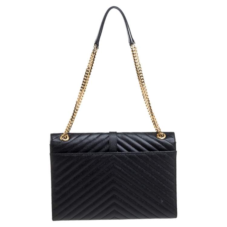 مملوكة مسبقًا Saint Laurent Black Chevron Quilted Leather Monogram Envelope Shoulder Bag