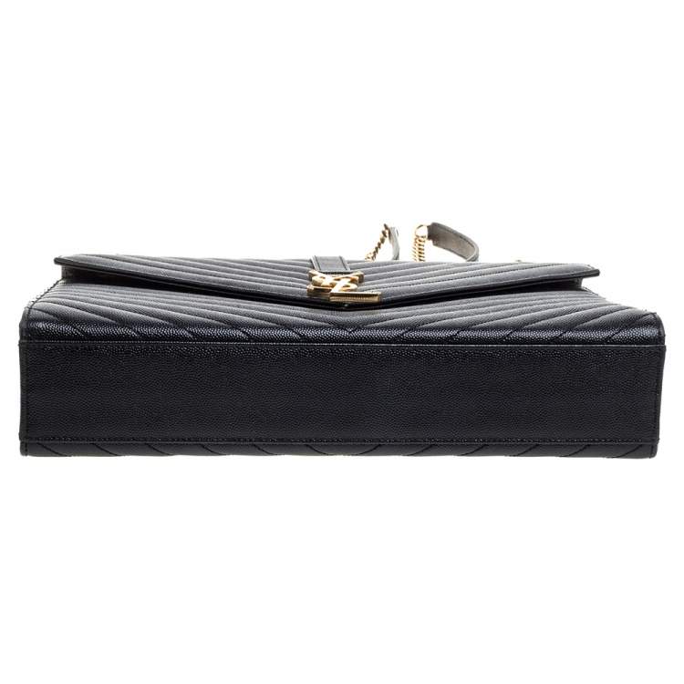 مملوكة مسبقًا Saint Laurent Black Chevron Quilted Leather Monogram Envelope Shoulder Bag