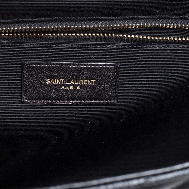 مملوكة مسبقًا Saint Laurent Black Chevron Quilted Leather Monogram Envelope Shoulder Bag