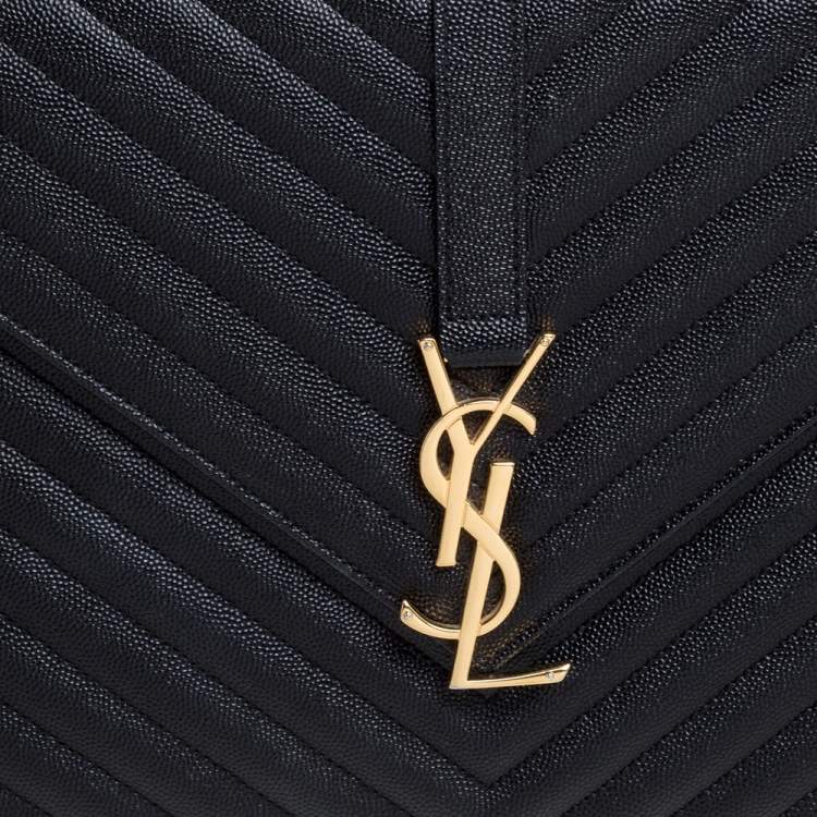 مملوكة مسبقًا Saint Laurent Black Chevron Quilted Leather Monogram Envelope Shoulder Bag