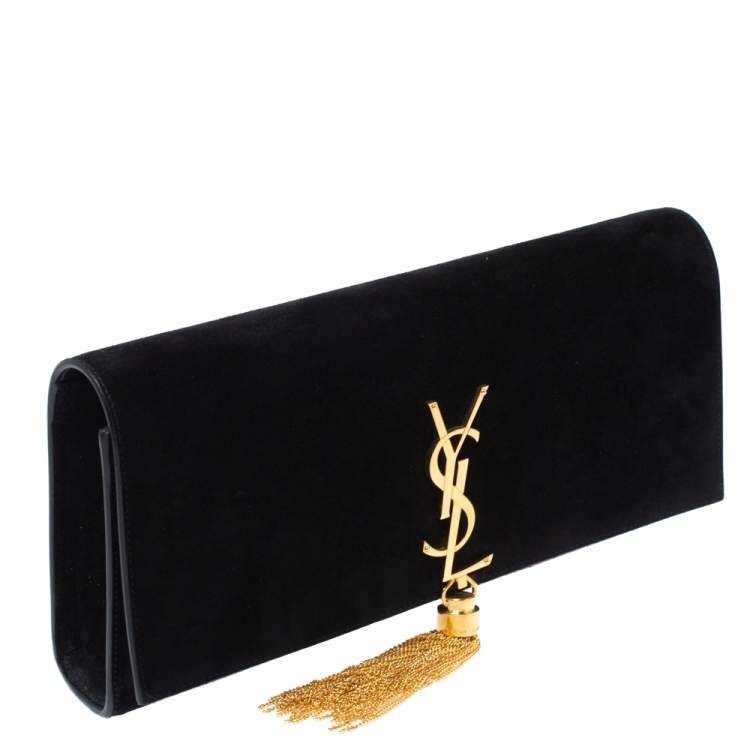 Pre Owned Saint Laurent Black Suede Kate Tassel Clutch