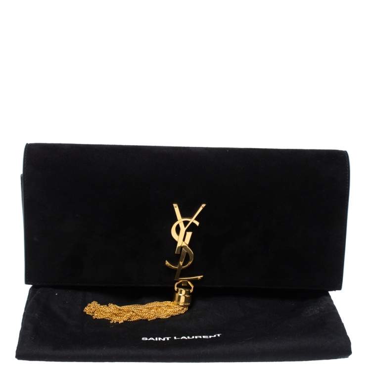 Pre Owned Saint Laurent Black Suede Kate Tassel Clutch