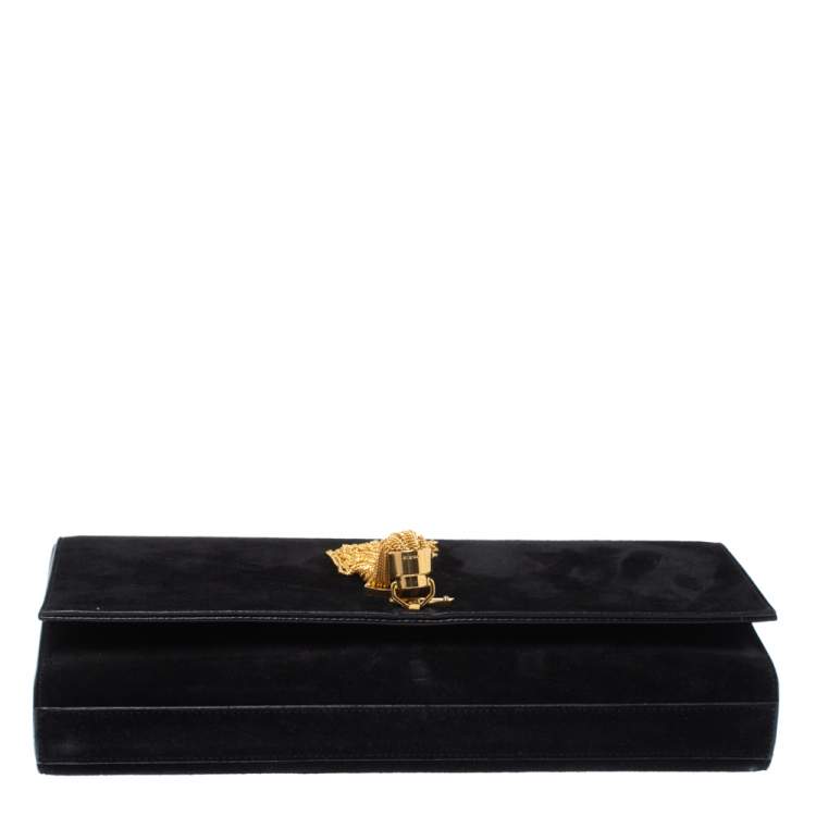Pre Owned Saint Laurent Black Suede Kate Tassel Clutch