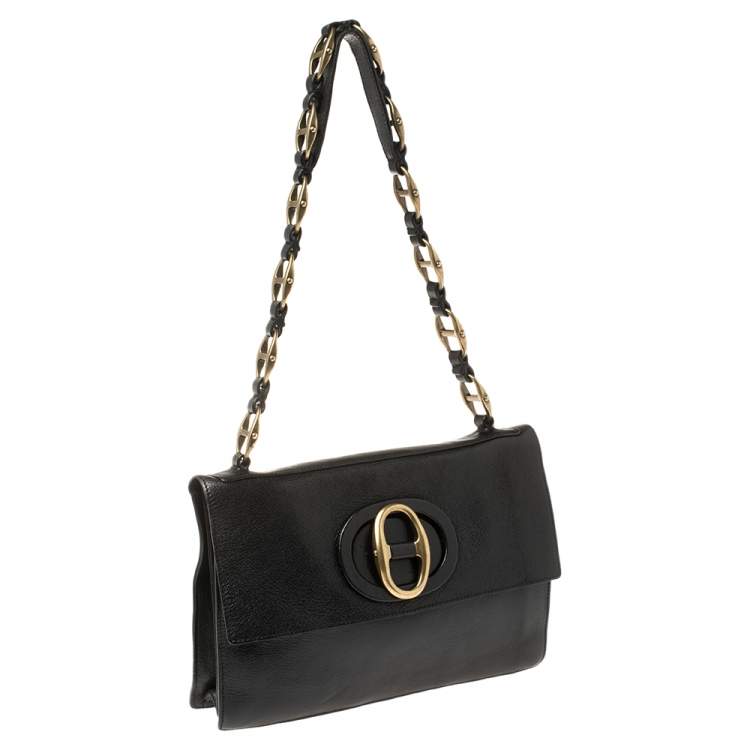 Pre Owned Saint Laurent Black Leather Vintage Buckle Shoulder Bag