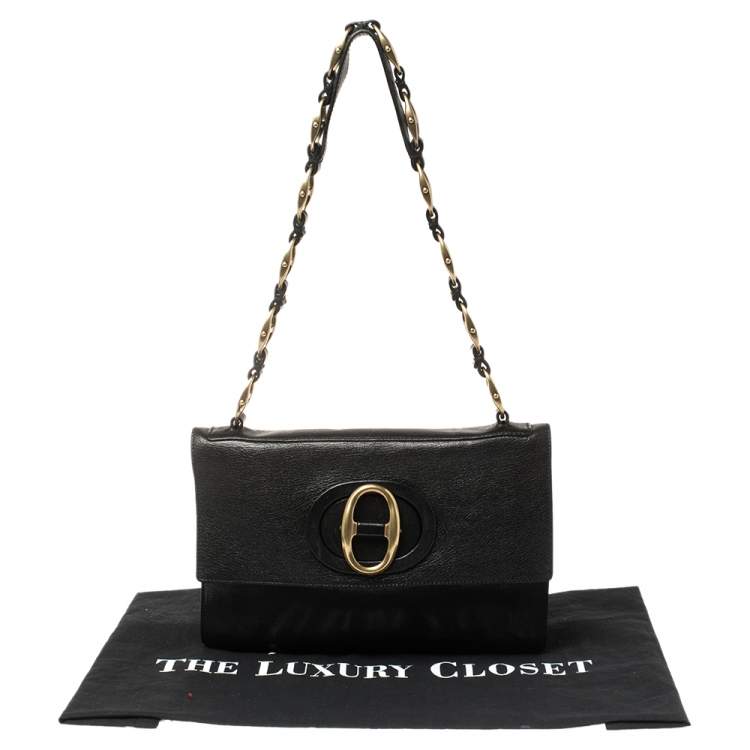 Pre Owned Saint Laurent Black Leather Vintage Buckle Shoulder Bag