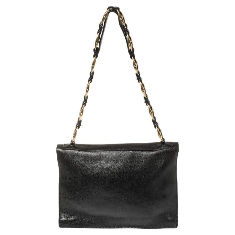 Pre Owned Saint Laurent Black Leather Vintage Buckle Shoulder Bag
