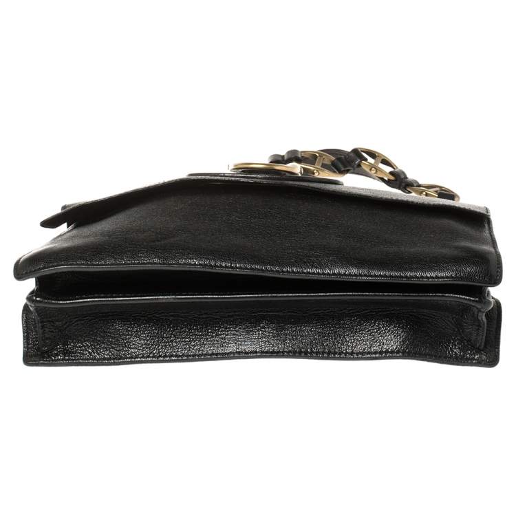 Pre Owned Saint Laurent Black Leather Vintage Buckle Shoulder Bag