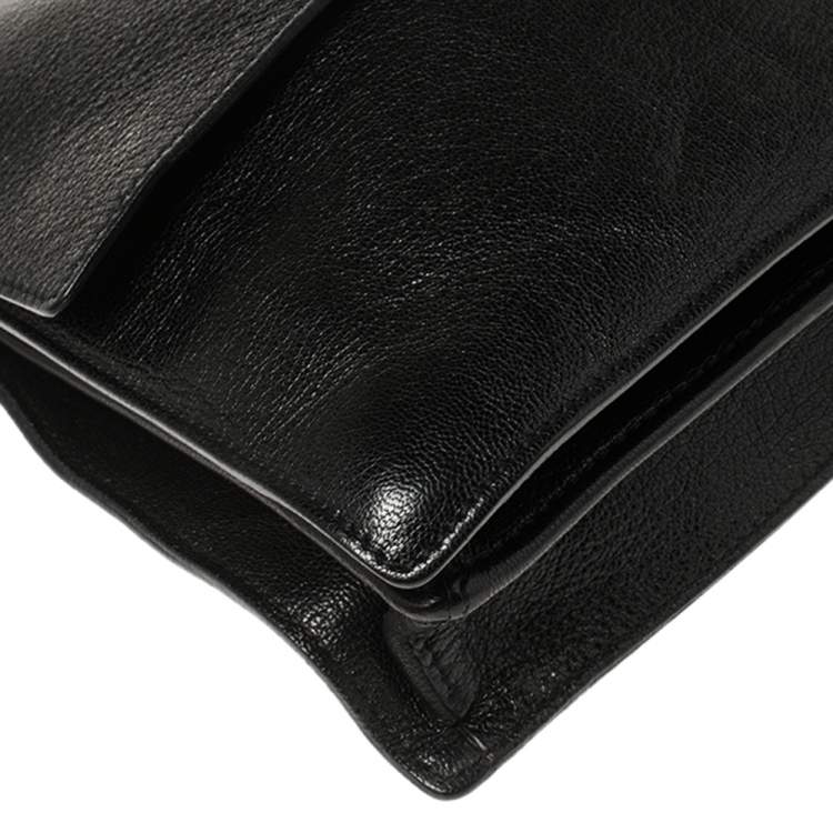 Pre Owned Saint Laurent Black Leather Vintage Buckle Shoulder Bag