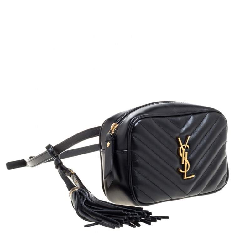 Pre Owned Saint Laurent Black Leather Monogram Loulou Belt Bag