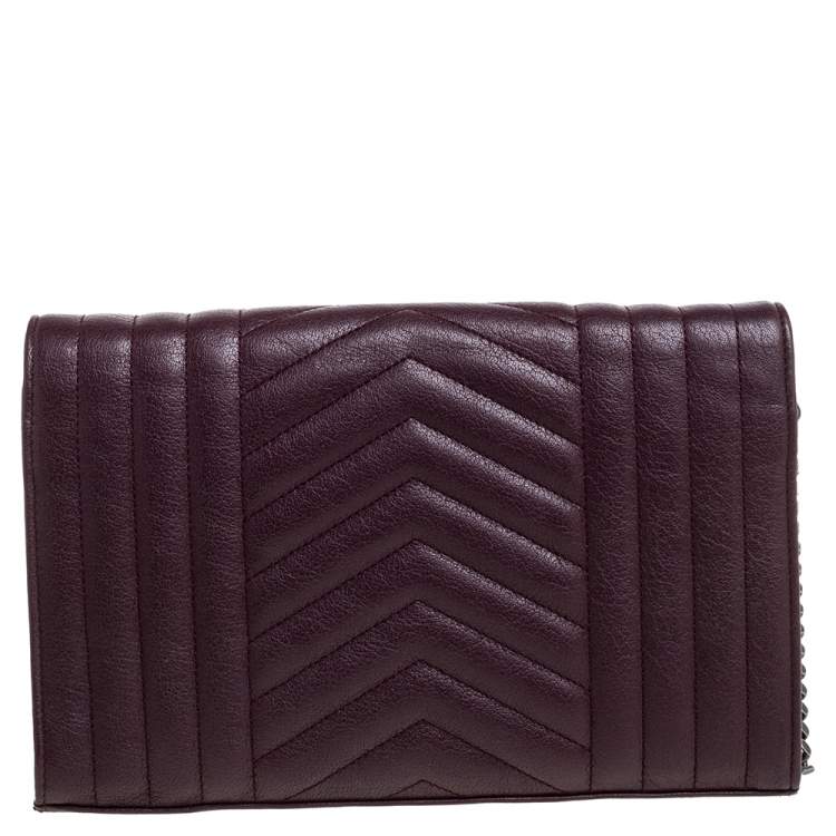 مملوكة مسبقًا Saint Laurent Burgundy Tri Quilted Leather Monogram Envelope Wallet on Chain