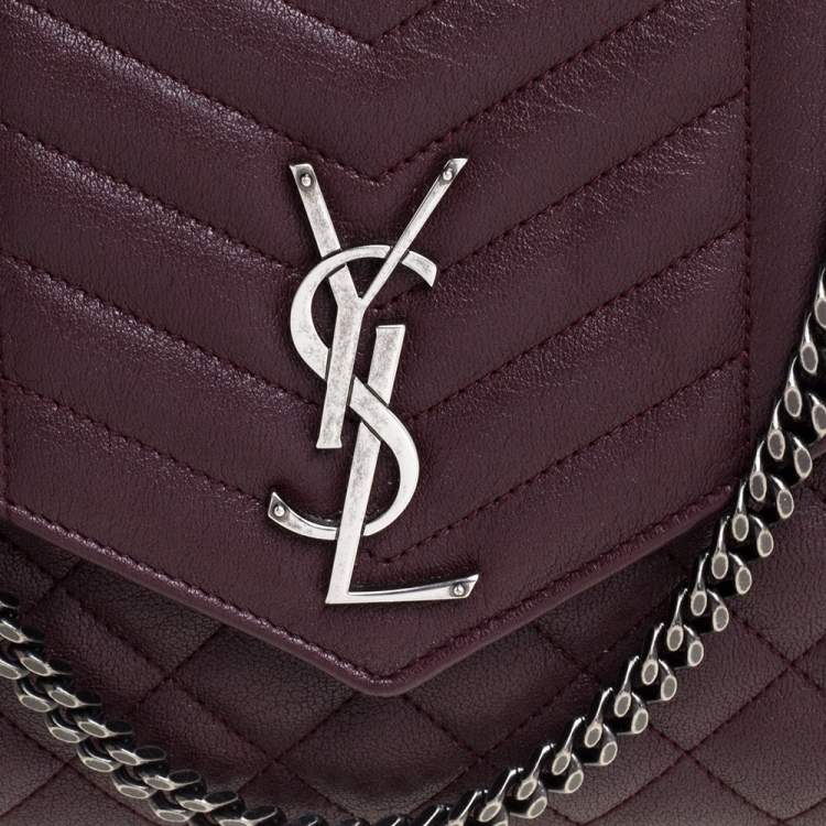 مملوكة مسبقًا Saint Laurent Burgundy Tri Quilted Leather Monogram Envelope Wallet on Chain