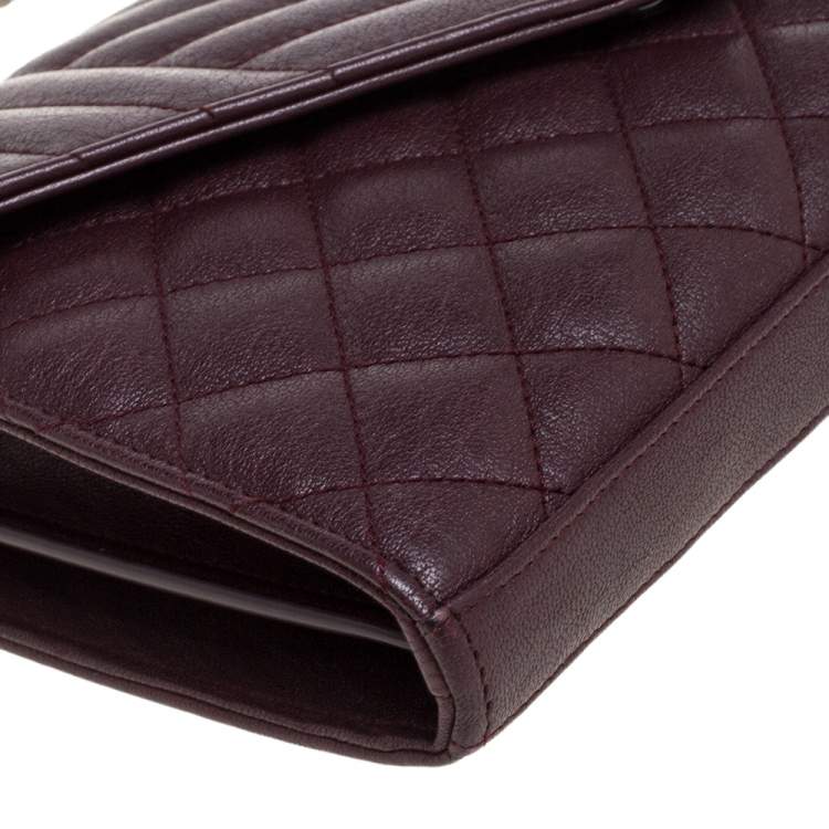 مملوكة مسبقًا Saint Laurent Burgundy Tri Quilted Leather Monogram Envelope Wallet on Chain