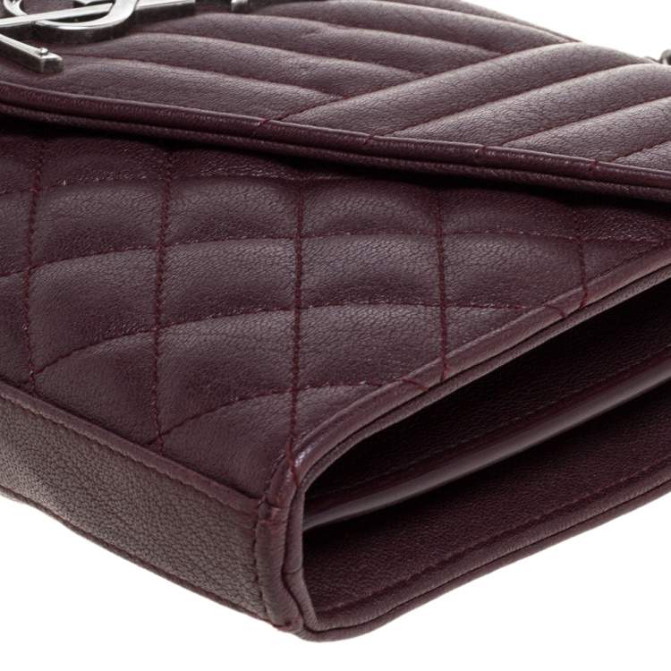 مملوكة مسبقًا Saint Laurent Burgundy Tri Quilted Leather Monogram Envelope Wallet on Chain