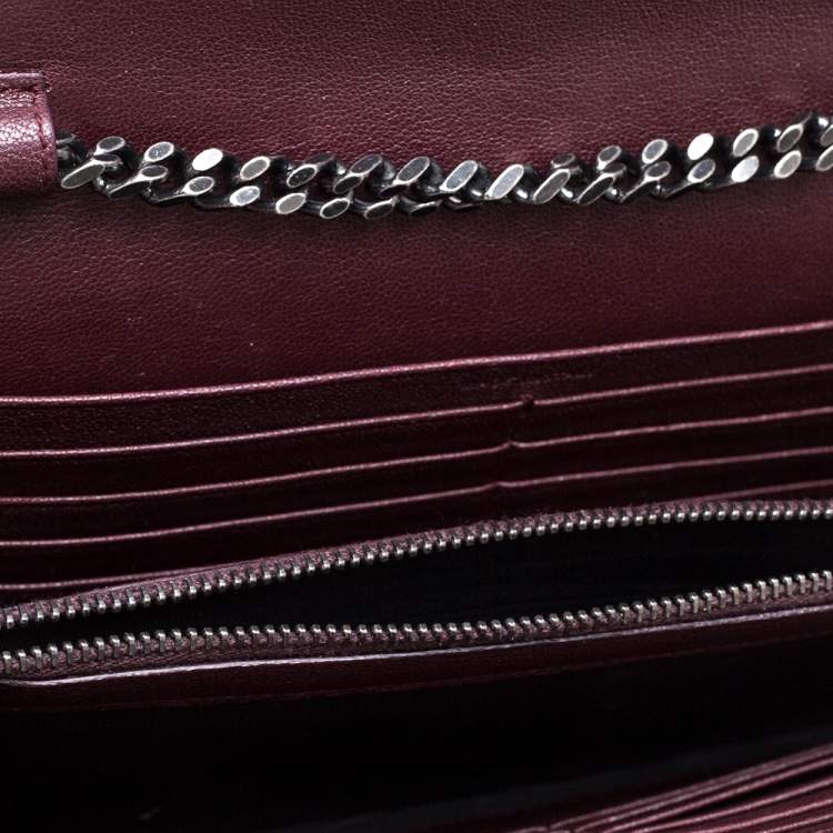 مملوكة مسبقًا Saint Laurent Burgundy Tri Quilted Leather Monogram Envelope Wallet on Chain
