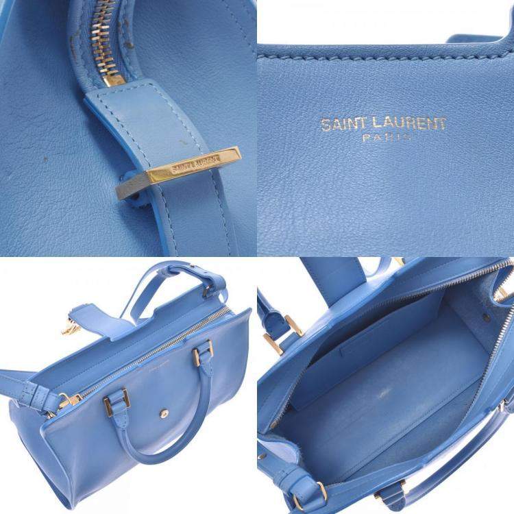 Pre Owned Saint Laurent Blue Leather Baby Cabas YSL Bag