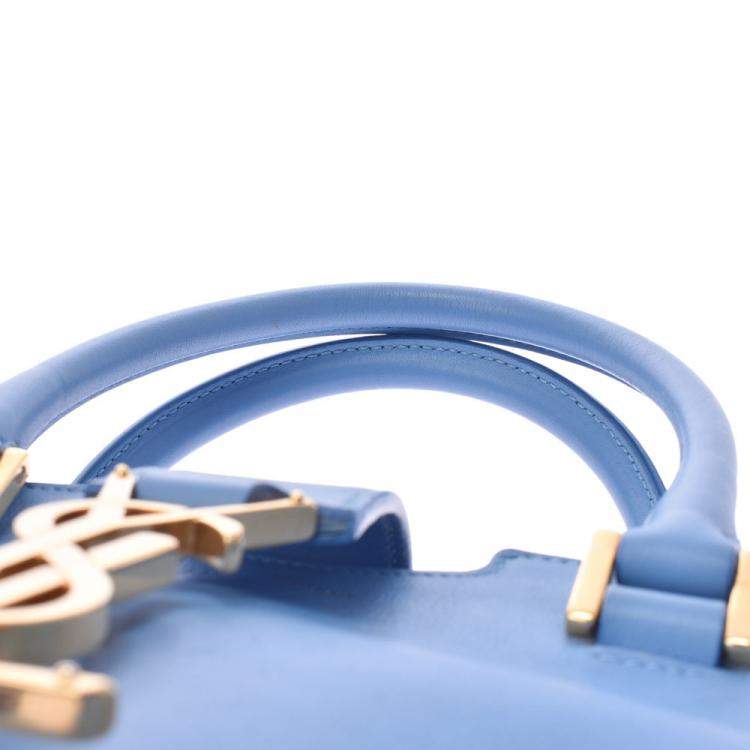 Pre Owned Saint Laurent Blue Leather Baby Cabas YSL Bag