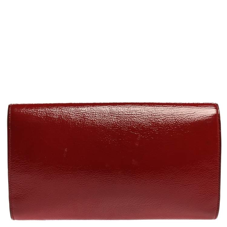 Pre Owned Yves Saint Laurent Red Patent Leather Belle De Jour Flap Clutch