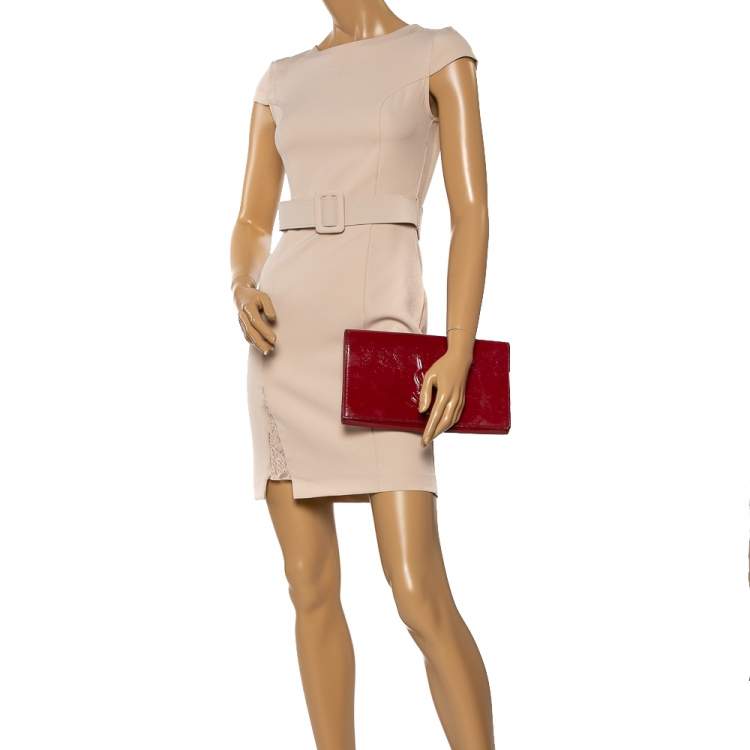 Pre Owned Yves Saint Laurent Red Patent Leather Belle De Jour Flap Clutch