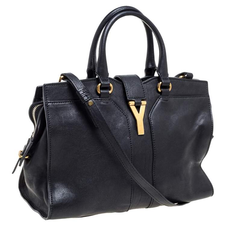 Pre Owned Yves Saint Laurent Black Leather Small Cabas Y-Ligne Tote