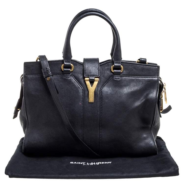 Pre Owned Yves Saint Laurent Black Leather Small Cabas Y-Ligne Tote