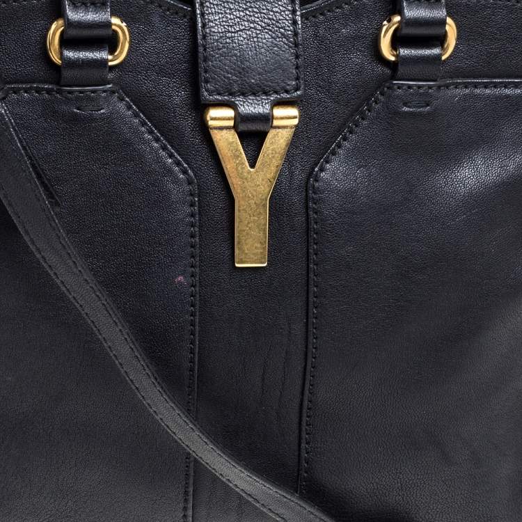 Pre Owned Yves Saint Laurent Black Leather Small Cabas Y-Ligne Tote