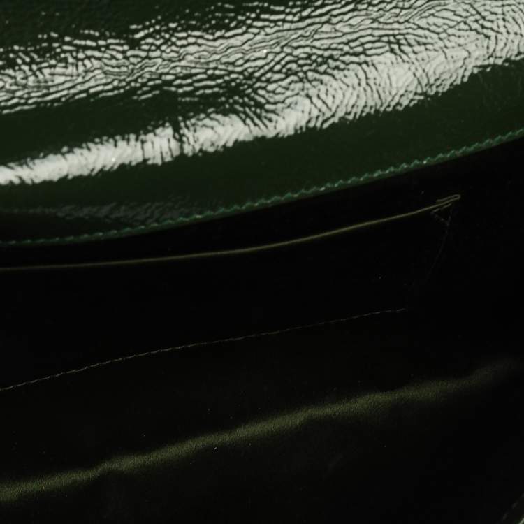 Pre Owned Yves Saint Laurent Green Patent Leather Belle De Jour Flap Clutch