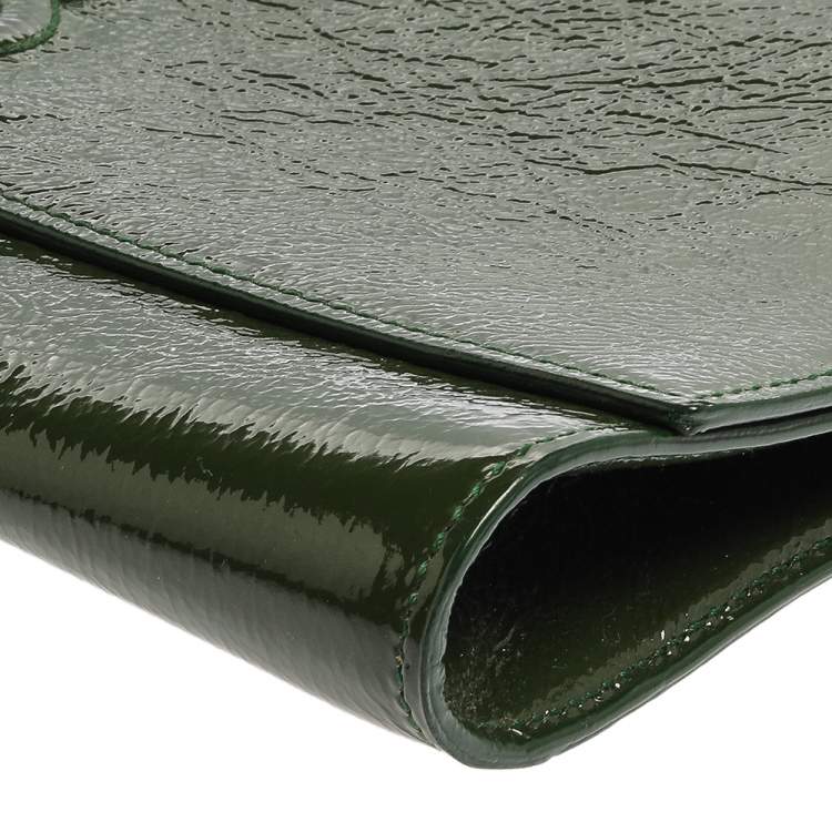 Pre Owned Yves Saint Laurent Green Patent Leather Belle De Jour Flap Clutch