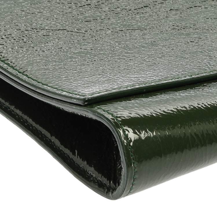 Pre Owned Yves Saint Laurent Green Patent Leather Belle De Jour Flap Clutch