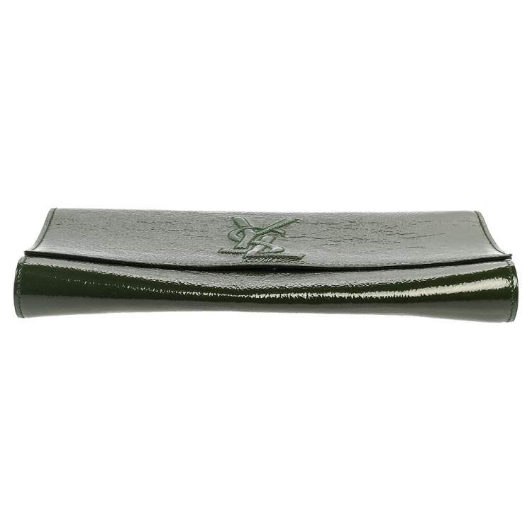 Pre Owned Yves Saint Laurent Green Patent Leather Belle De Jour Flap Clutch