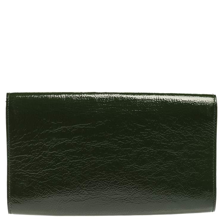 Pre Owned Yves Saint Laurent Green Patent Leather Belle De Jour Flap Clutch