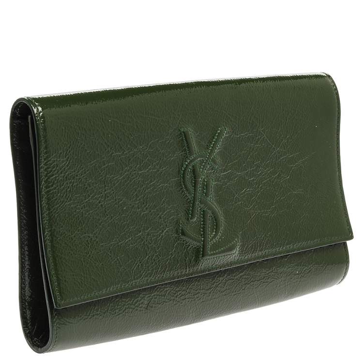 Pre Owned Yves Saint Laurent Green Patent Leather Belle De Jour Flap Clutch