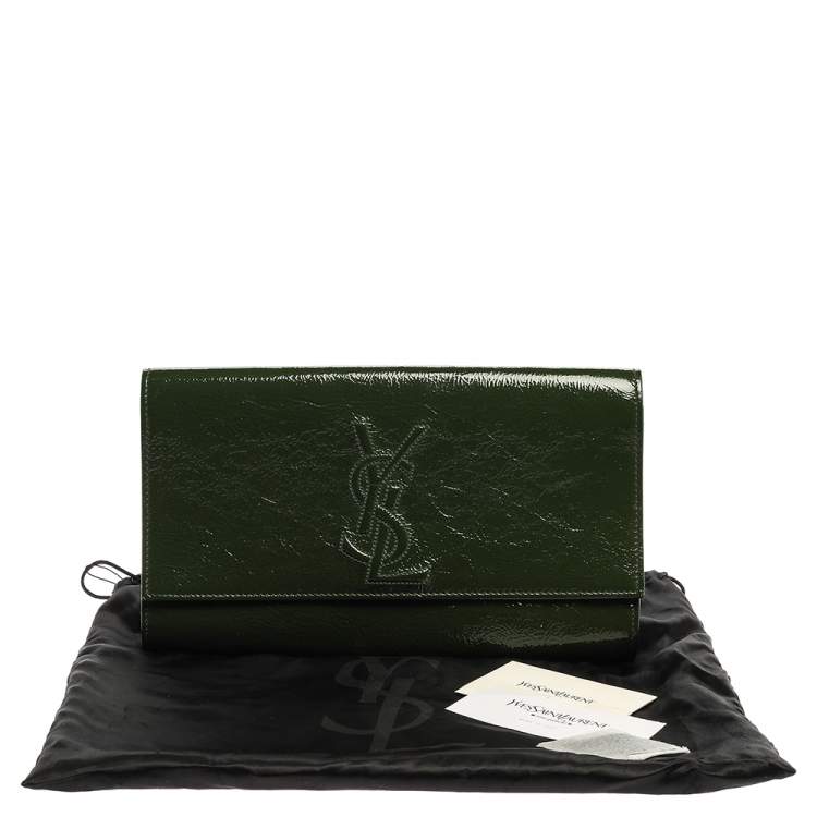 Pre Owned Yves Saint Laurent Green Patent Leather Belle De Jour Flap Clutch