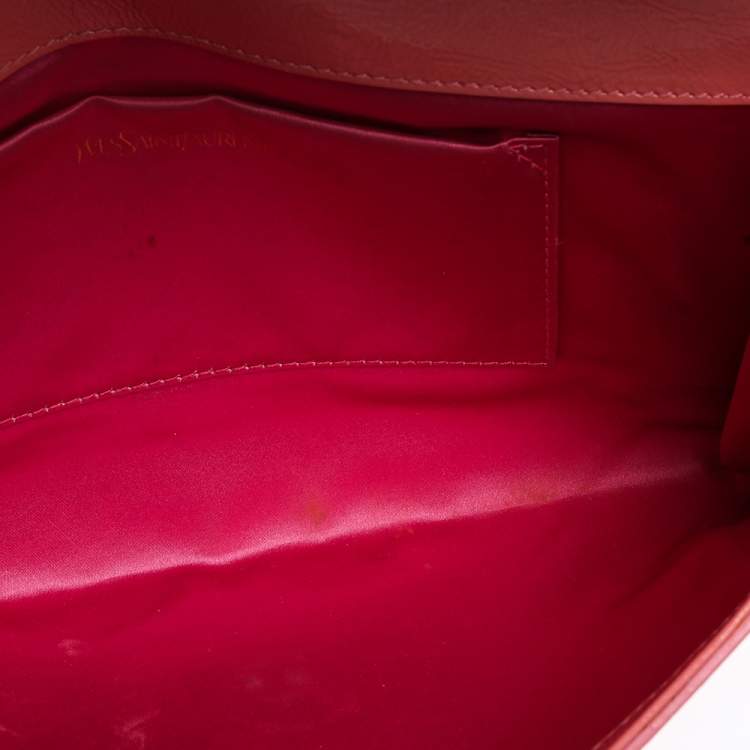 Pre Owned Yves Saint Laurent Pink Patent Leather Belle De Jour Flap Clutch