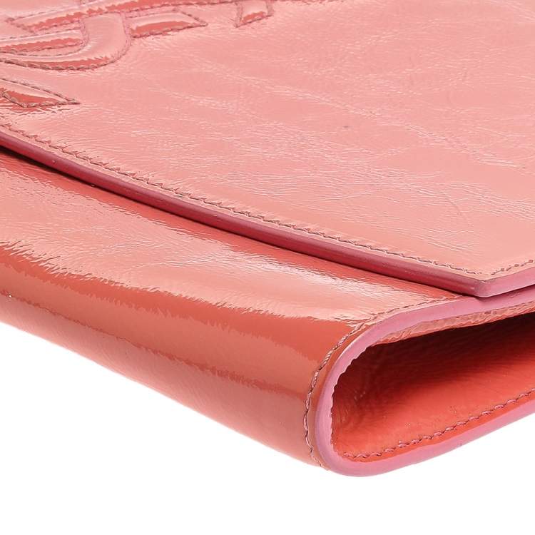Pre Owned Yves Saint Laurent Pink Patent Leather Belle De Jour Flap Clutch