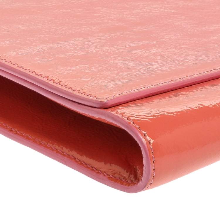 Pre Owned Yves Saint Laurent Pink Patent Leather Belle De Jour Flap Clutch
